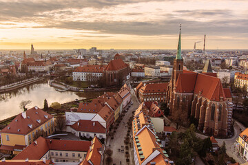 Wrocław - panorama od strony Ostrowa Tumskiego przy zachodzie słońca - obrazy, fototapety, plakaty
