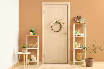 Entrance hall door with traditional Easter wreath