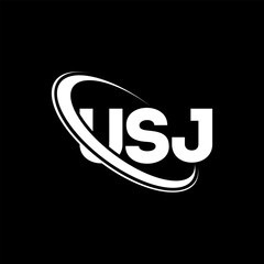 USJ logo. USJ letter. USJ letter logo design. Initials USJ logo linked with circle and uppercase monogram logo. USJ typography for technology, business and real estate brand.