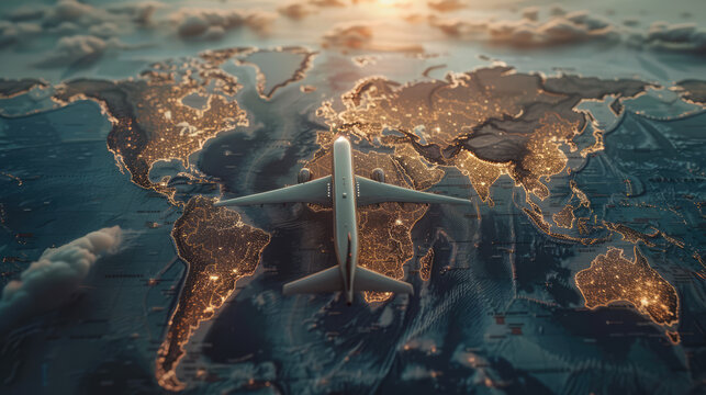 Plane model on world map