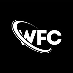 WFC logo. WFC letter. WFC letter logo design. Initials WFC logo linked with circle and uppercase monogram logo. WFC typography for technology, business and real estate brand.