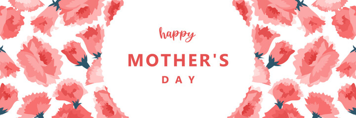 母の日バナーセット _ ベクター 赤 カーネーション 長方形 横長 花 かわいい おしゃれ マザーズデイ 1:3
