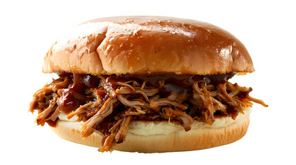 Succulent pulled pork sandwich on transparent background