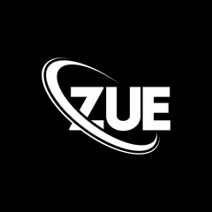 ZUE logo. ZUE letter. ZUE letter logo design. Initials ZUE logo linked with circle and uppercase monogram logo. ZUE typography for technology, business and real estate brand.