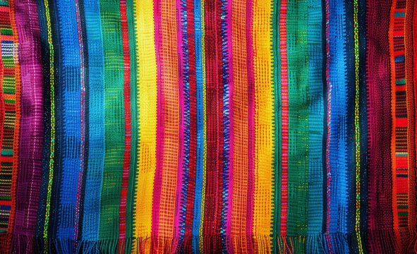 A colorful Mexican Serape blanket texture background with a vibrant rainbow color pattern Generative AI