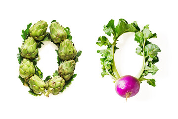 Vegetable Letter "O"  Made of Artichoke and Turnip Isolated on White Background