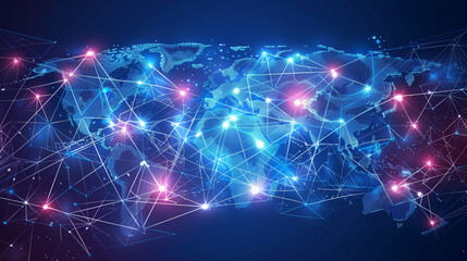 
Abstract world map, concept of global network and connectivity, international data transfer and cyber technology, worldwide business, information exchange and telecommunication