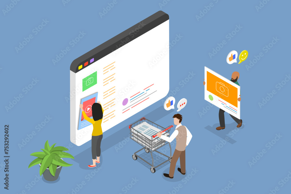 Poster 3d isometric flat vector illustration of ui ux designers , web development, optimization, user exper