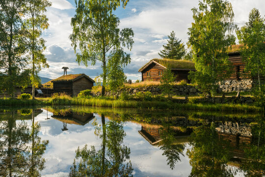 historische Geb&auml;ude im Maihaugen Freilichtmuseum, Lillehammer, Innlandet, Norwegen