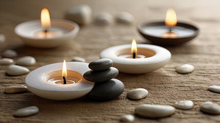 Obraz na płótnie Canvas Spa Concept - Massage Stones With Candle. Generative AI.