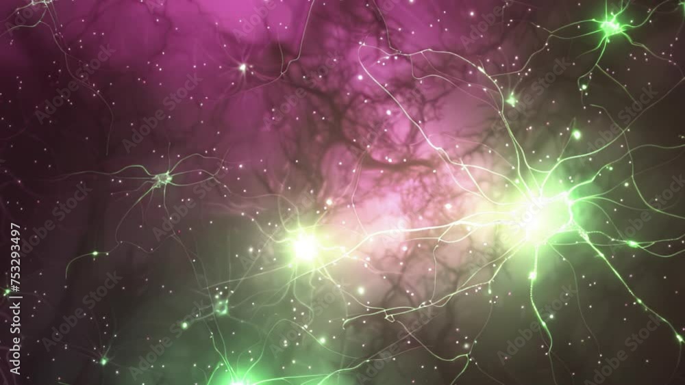 Aufkleber vibrant neuron network with dynamic connections on a galactic backdrop.