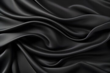 Fototapeta premium Dark black silk fabric background, view from above. Smooth elegant colorful silk or satin shining luxury cloth texture can use as abstract background banner wallpaper with copy space, close-up