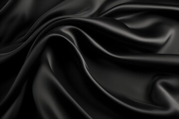 Dark black silk fabric background, view from above. Smooth elegant colorful silk or satin shining luxury cloth texture can use as abstract background banner wallpaper with copy space, close-up - obrazy, fototapety, plakaty