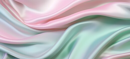 Obraz premium Pastel pink and green silk fabric background, view from above. Smooth elegant colorful silk satin shining luxury cloth texture can use as abstract background banner wallpaper with copy space, close-up