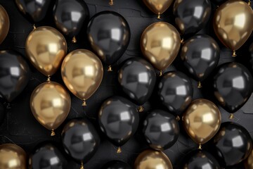 Black Gold Balloon Mockup, Black Friday Banner, Balloons Texture Background with Copy Space