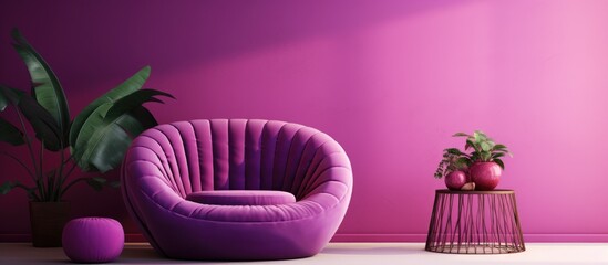 Monochrome lounge chair in a pink and purple setting - obrazy, fototapety, plakaty