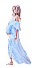 Pregnant woman painting. Watercolor mother to be illustration.