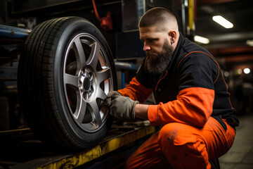 photo of man setting car wheels