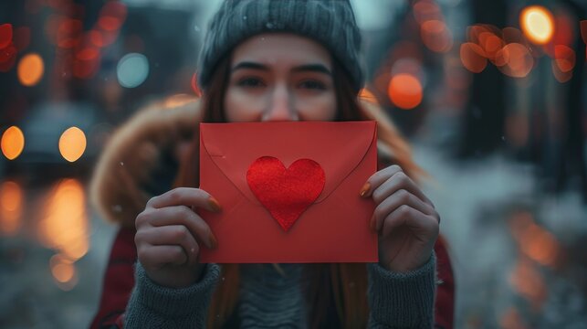 Woman Holding Card With Heart