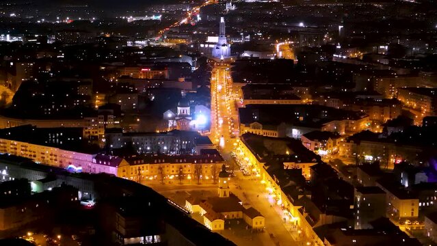 Białystok nocą ujęcia z drona
