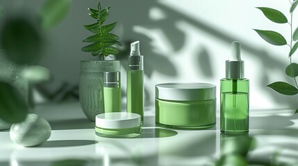 green cosmetic packaging mock up isolated on white background