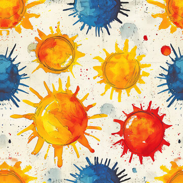 cartoon sun Pattern Tile for seamless backgrounds, ai generated