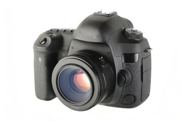 Digital Camera full frame sensor of with lens on white background.