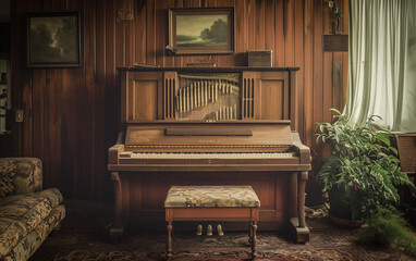 Fototapeta na wymiar AI-Generated Cozy Piano Room Scene