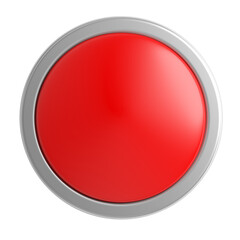 Red button. Isolated. Transparent background. Pressed. 3d illustration.