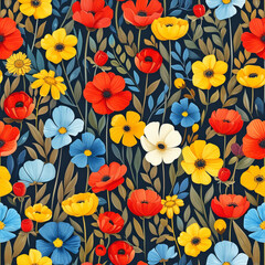 wildflower as a background on a seamless tile, ai generated