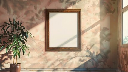 A gallery with an empty wall frame mockup positioned on a wall that employs 