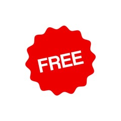 Free label. Red badge sticker design. Illustration on white background. 
