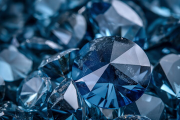 Beautiful background of blue diamonds or gemstones, close up view
