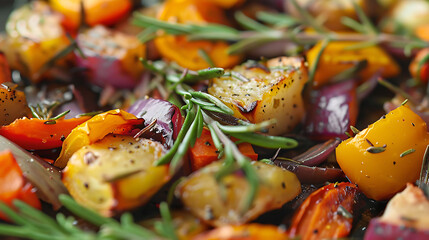 the aromatic essence of rosemary infused into a savory roasted vegetable medley - obrazy, fototapety, plakaty