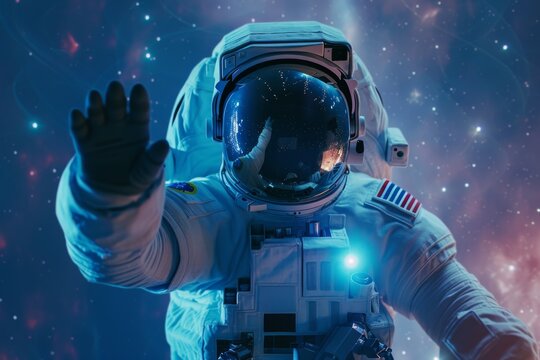 Astronaut with mirrored starry sky reflection in visor