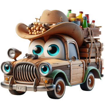 Rural Charm on Wheels - Country Car PNG Character Design