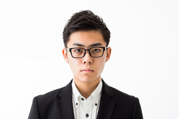 Young Asian businessman wearing glasses and black jacket