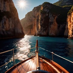 View from the deck of a luxury yacht with view of the ocean, luxury nautical lifestyle - 753304209