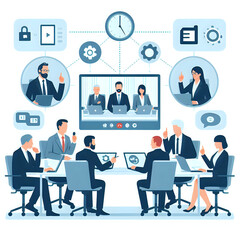 Video conference session in business activities startup office character illustration