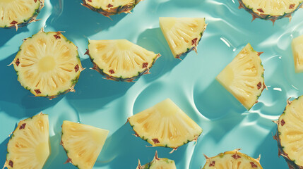Tropical Pineapple Slices in a Fresh and Clean Composition with Bold and Bright Pastel Colored...