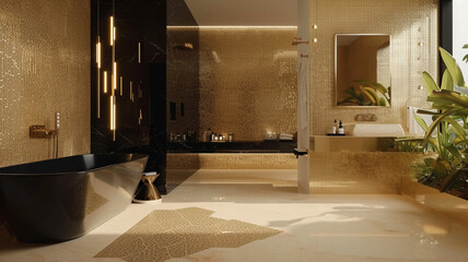 Contemporary design meets timeless elegance as marble mosaic intricacies redefine the aesthetics of a luxury bathroom