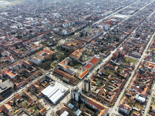 Fototapeta na wymiar Drone aerial view of the Kikinda city, Serbia, Europe