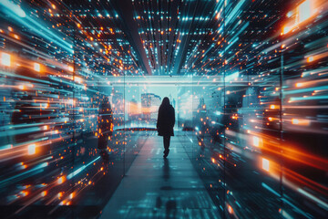 an innovation lab where the air is filled with floating, glowing data points, representing live feedback from social media.