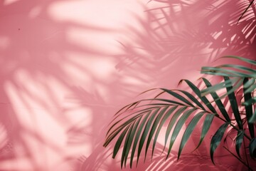 Fototapeta na wymiar Tropical plant shadows on a pink wall