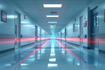 an emergency room entrance with a streak of light leading in, conveying urgency and immediate care. - obrazy, fototapety, plakaty