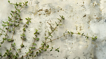 the delicate details of thyme leaves against a textured surface - obrazy, fototapety, plakaty