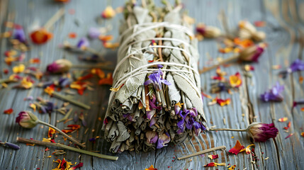 the earthy aroma of sage by arranging it in a smudge stick with dried flowers