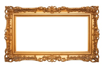 Gold frame on white background. Perfect for showcasing artwork or photos. Adds elegance and sophistication to any space.