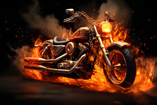 hell bike rider, burning motorcycle, burning bike, fir motorcycle