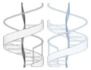 Spiral Staircases Vector. Illustration Isolated On White Background. A Vector Illustration Of Circular Helical Stairs.